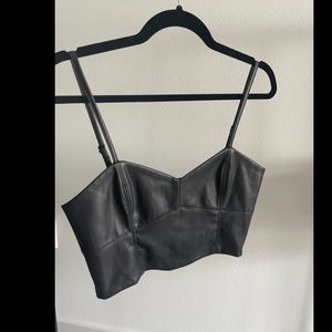 ZARA Black Leather Crop Top Bralette -M